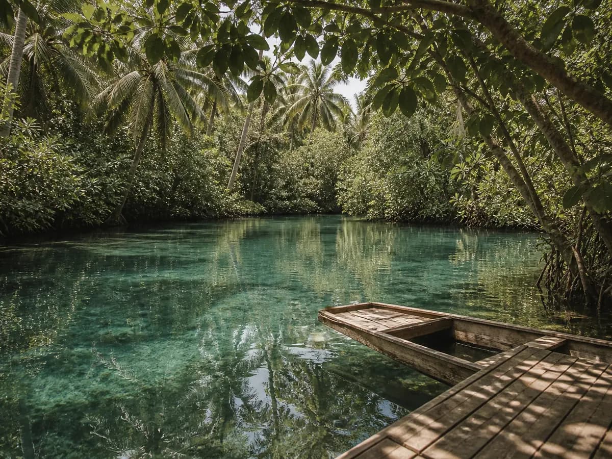 A calm palm-fringed lagoon, the kind visited on a Siargao land tour